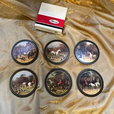 PIMPERNEL 6 Round Traditional English Acrylic Place Mats Tally Ho Coasters