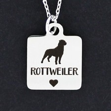 ROTTWEILER DOG Necklace - Stainless Steel Charm Square with Heart Love Engraved