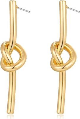 18K Gold Knot Bar Earrings for Women Girls Open Bar Fashion Jewelry Gifts