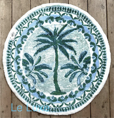 Abyss & Habidecor Fili Soft Bath Rug 31''Round Mfg Portugal MSRP $625 Green/Blue
