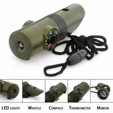 7-in-1 Survival Whistle Kit – Military Compass, LED Light, Thermometer Tool