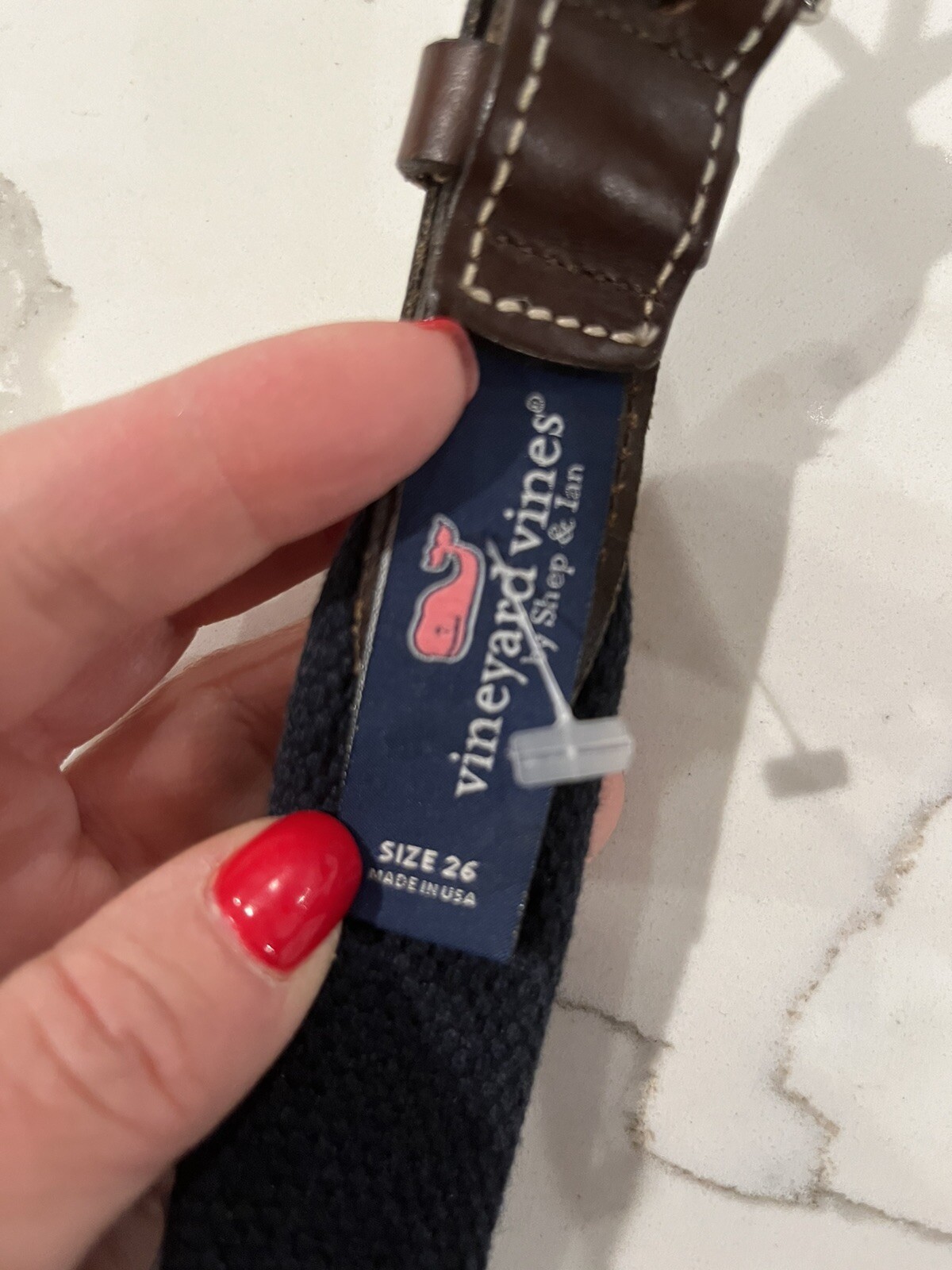 Vineyard Vines Lacrosse Sticks Woven Canvas & Leather Belt Navy Blue Sz