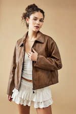 Bdg Dex Faux Leather Full Zip Boxy Fit Brown Jacket Size Xxs Bnwt Rrp £69