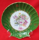 Antique Limoges Porcelain Shell Shaped Ring Tray Green Gold Scalloped Gilding