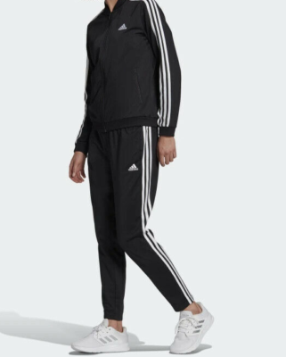 adidas Womens Essentials 3-Stripes Tracksuit Black and White | eBay