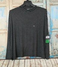 Eddie Bauer Womens Size 2XL Black White Striped Soft Layer Mock Neck T Shirt