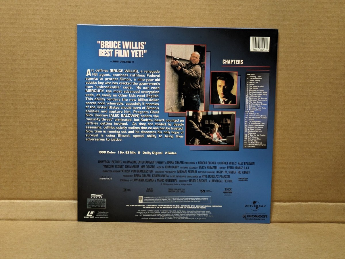 Mercury Rising (1998) Laserdisc Bruce Willis Alec Baldwin