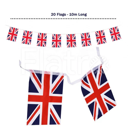 10m Union Jack Bunting 20 Flags British Banners PVC Flag Bunting Party Garlands