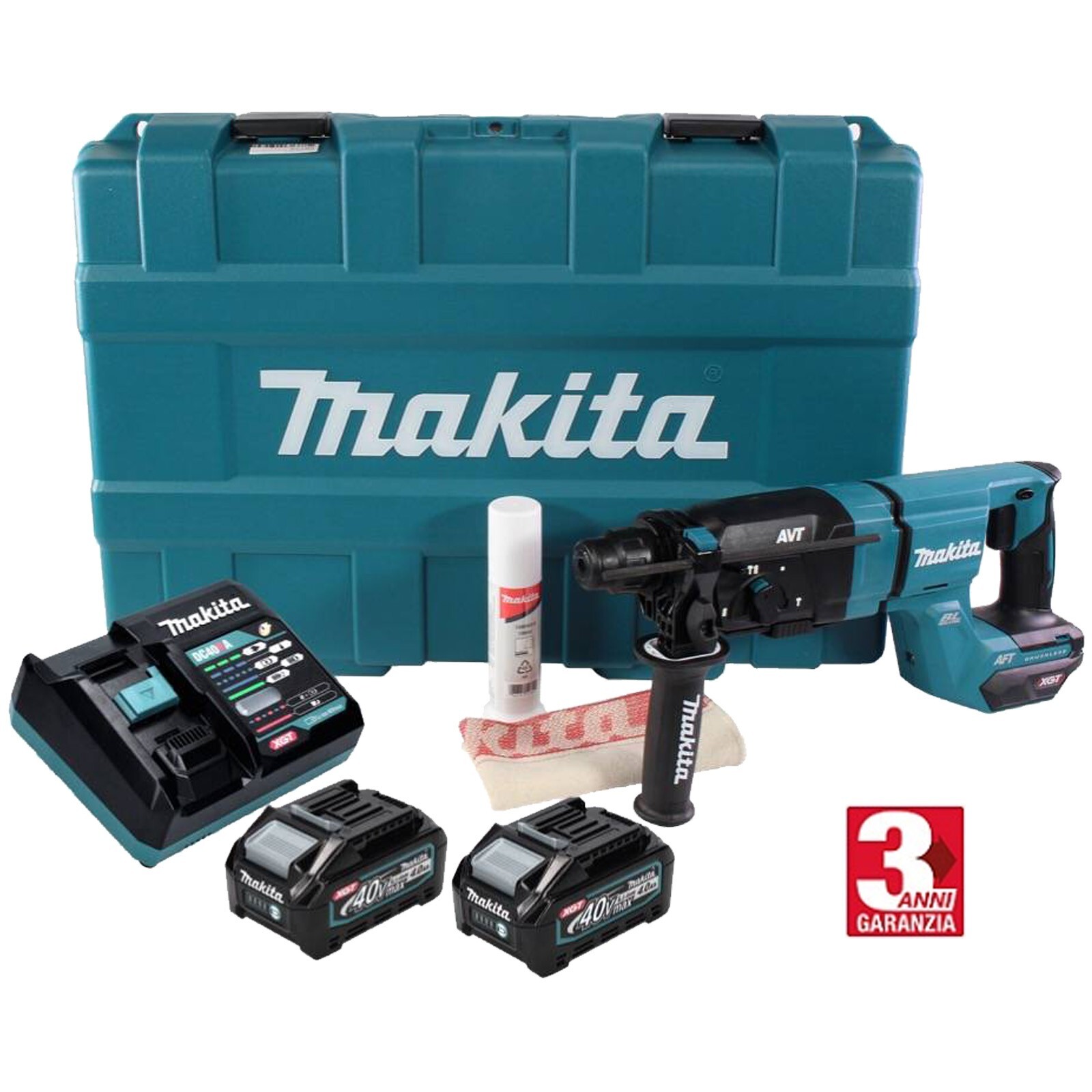 Tassellatore a Batteria 40V MAKITA Impatto 3J SDS-Plus 2 Batterie 4Ah HR007GM201