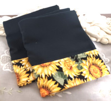 COUNTRY COTTAGE SET OF TWO SOLID BLACK SUNFLOWER BORDERED PILLOWCASES - NEW