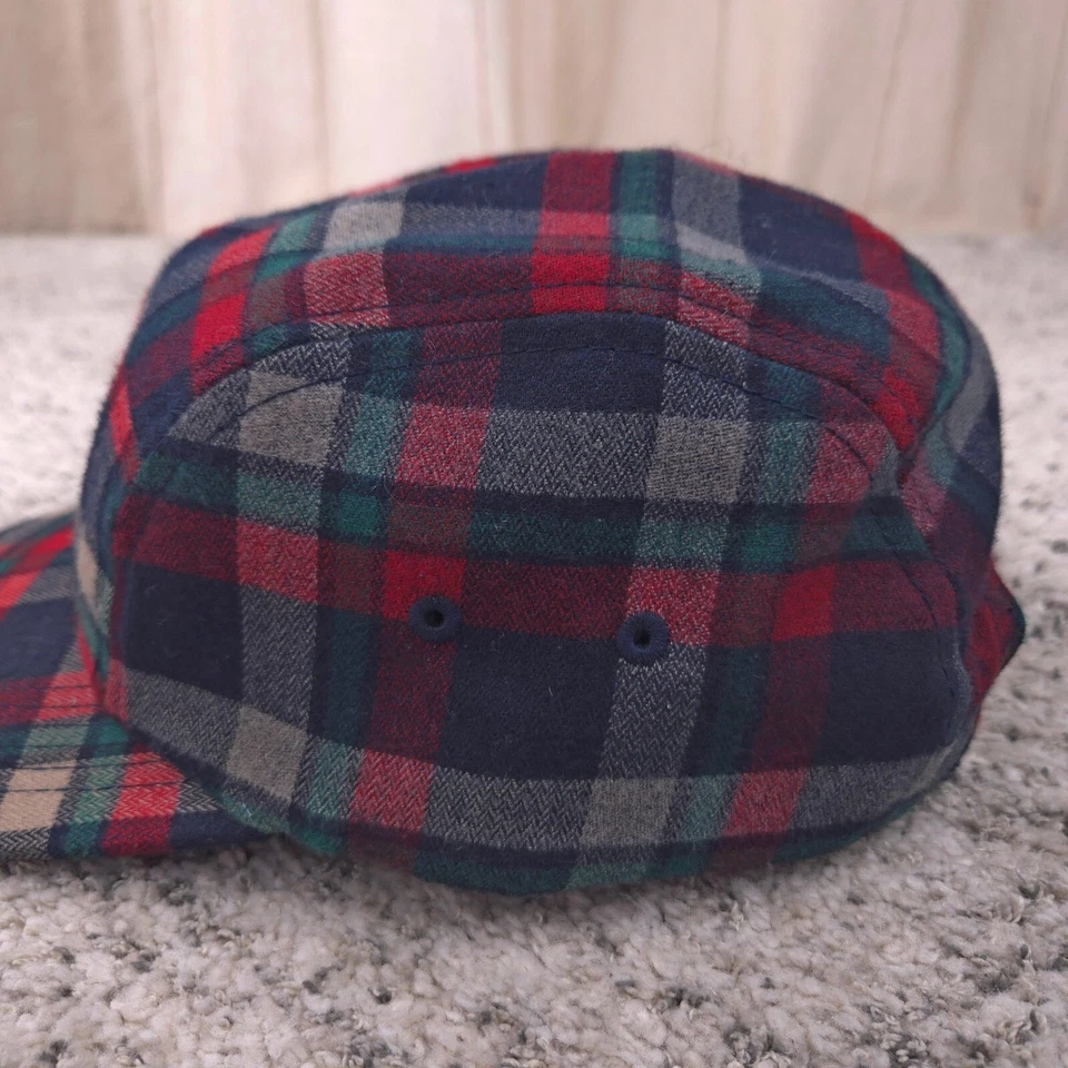 Chapéu golfinho rosa 5 painéis xadrez flanela mistura de lã boné Strapback vermelho verde excelente estado usado - Imagem 3 de 4