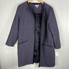 Charter Club Jewel Tones Tweed Longline Open Front Blazer Coat Jacket 10 NWT 