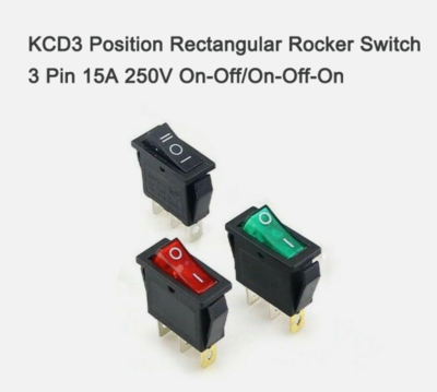 3 Position Rocker Switch 12v Rocker Switch 15A 250V Red On-Off-On 3 Pin ...