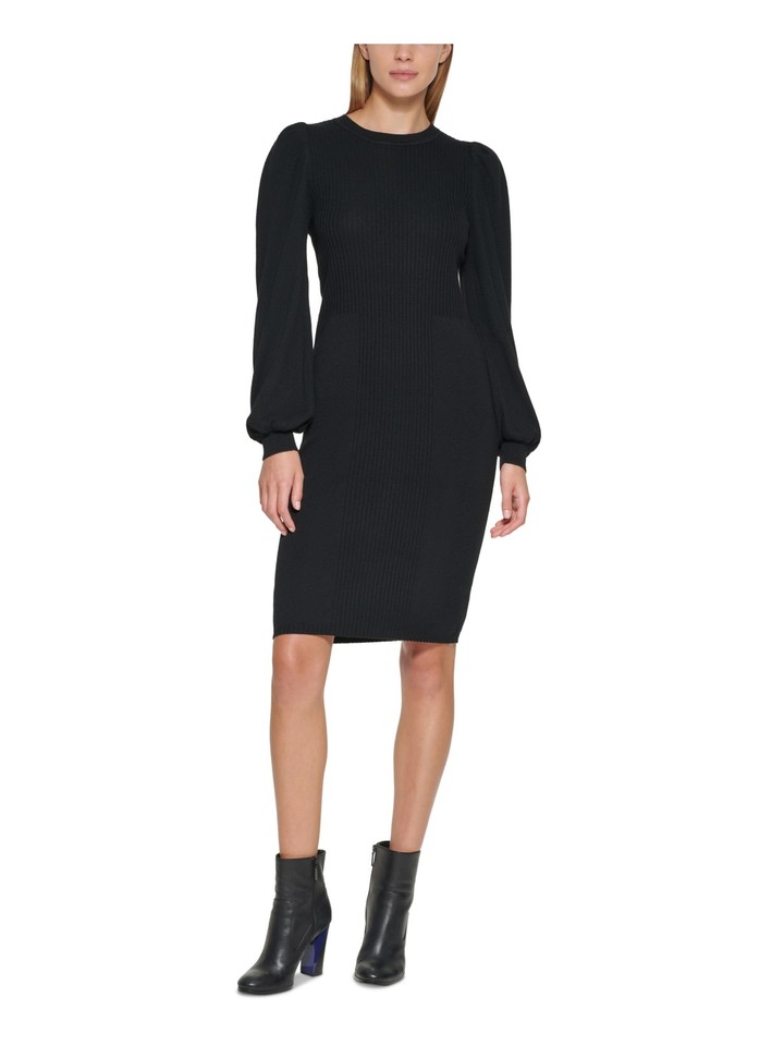 CALVIN KLEIN Womens Black Long Sleeve Above The Knee Evening Sweater