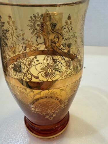 Hand Blown Amber Murano Glass 6.5" Millefiori Drinking Glasses From Murano, It - Picture 2 of 5