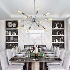 Mid Century Modern Sputnik Chandelier Silver 12 Light Fixture Dining Room Nickel
