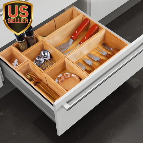 Bamboo Drawer Organizer Set, 8 PCS Multi-Use Wood Drawer Storage Boxes, Junk ...