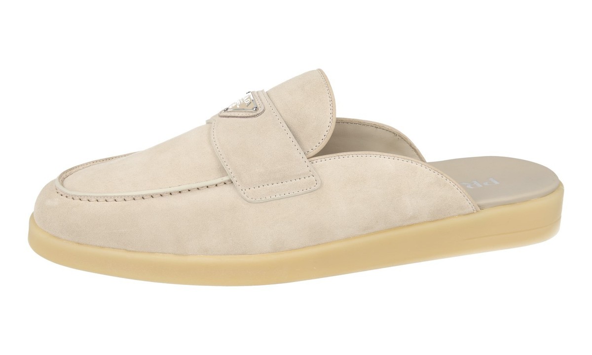 PRADA Suede Mules Slipper Sandals Loafer - 2OG125 - Beige - NEW