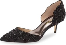 Women's Pumps, Elegant Pointed Toe, D'Orsay Kitten Low Heels, Rhinestone Studs