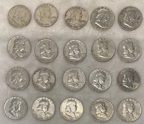 $10 1951-1963 Franklin Half-Dollars - 90% Silver 20-Coin Roll - Silver Bullion