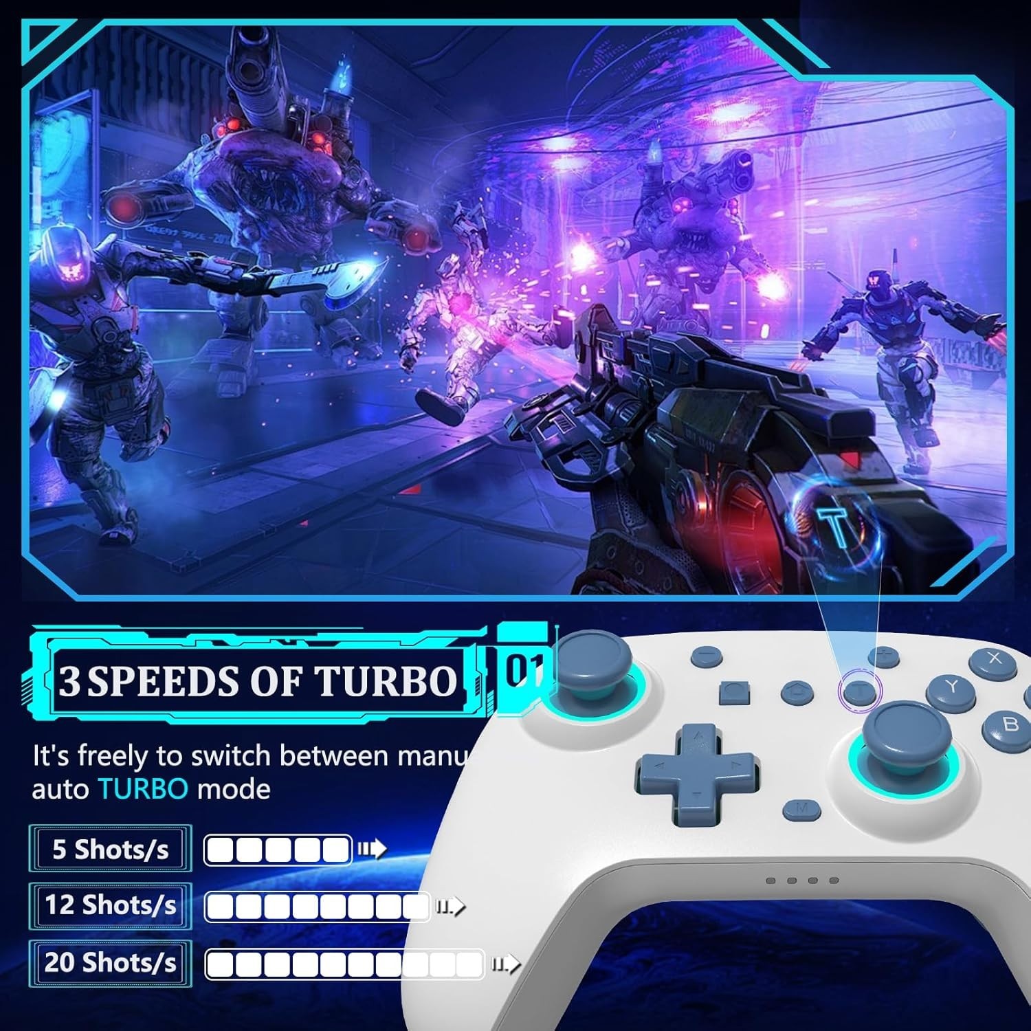 Wireless Switch Pro Controller with 7 Colors LED Light - Enhanced