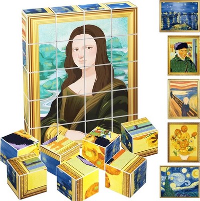 20pcs Magnetic Puzzle Cubes STEM Art Blocks for Kids 3+ Van Gogh Mona Lisa