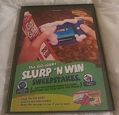 Go-gurt Slurp'n Win Sweepstakes Game Boy Framed Print Ad 2002 8.5x11 Vintage 
