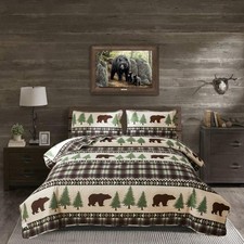 Quilt Set Queen Size Rustic Lodge Plaid Quilt Bed Spread Country Cabin Brown ...