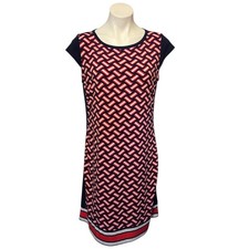 Michael Kors Women’s Navy Red White Geometric Cap Sleeve Dress Size L Large
