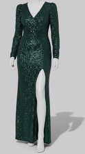 Xscape Women's Green Sequin High Slit Stretch Sheath Gown Dress Petite Sz 8P