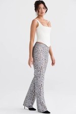 New Women's House of CB Mara Gorgeous Silver Metallic Lace Trousers Green M