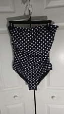 Holipick Women's Black and White Polka Dot Bandeau One Piece Swimsuit Tummy Cont