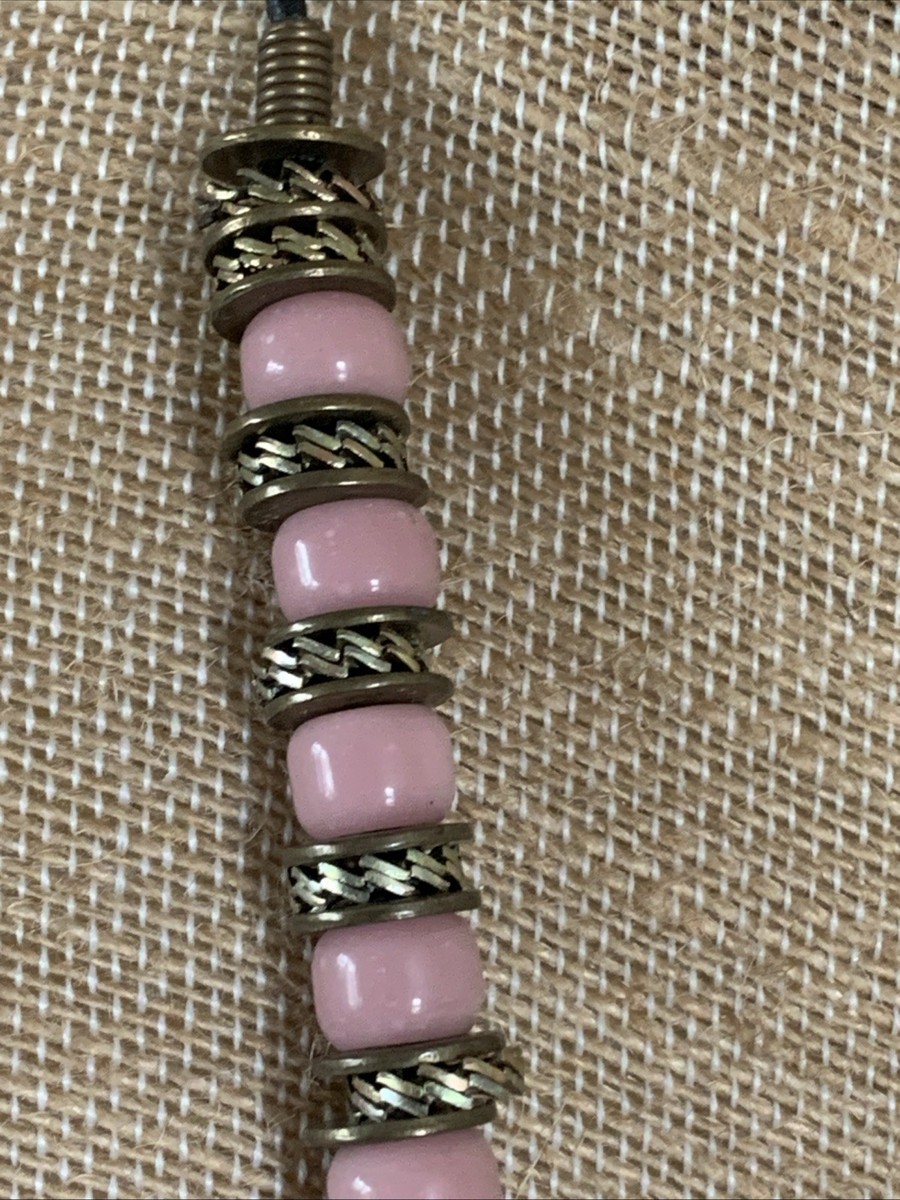 Vintage Necklace Antique Rose Porcelain Beads Floral Application 24" View 5