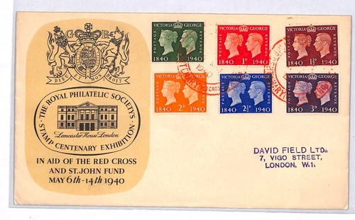 GB KGVI FDC 1940 POSTAGE STAMP CENTENARY Set{6} Illustrated London YK406