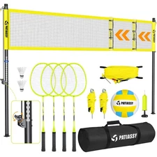 Volleyball Net and Badminton Set Combo, 32/26/20FT Height & Width Adjustable ...