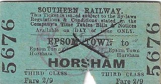 Railway Tickets S R EPSOM TOWN to HORSHAM 3rd Class Issued 1928