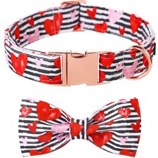 Valentines Dog Collar Bowtie Metal Buckle Adjustable Hearts XS 812 Inch