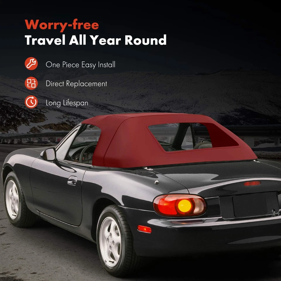 Bordeaux Convertible Soft Top w/ Plastic Window for Geo Metro Suzuki 1990-1993 - Image 2 of 4