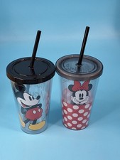 Disney Mickey Mouse Minnie Mouse Tumbler Set Cold Cups with Straws Lids Pair