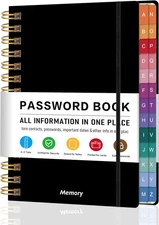 Spiral Password Book with Alphabetical Tabs – 4" X 5.5" Small Password Keeper Bo