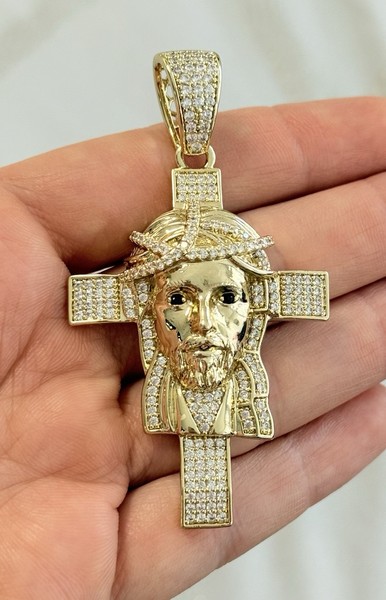 Alternate view of 14k Gold Plated Jesus Body Cross Pendant Iced Crucifix Medium Charm