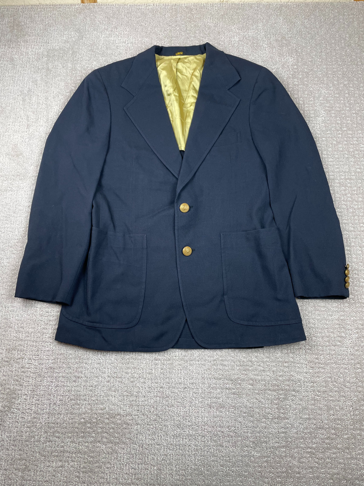 Vintage 80s Neiman Marcus Blazer Mens 38R Black Wool Gold Button Coat Old Money