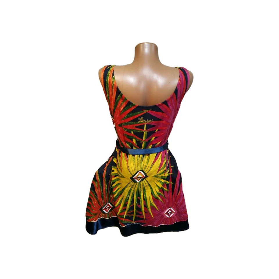 Desigual women's dress size L blue multicolor Gold, floral, Belt, Midi - Image 2 of 4