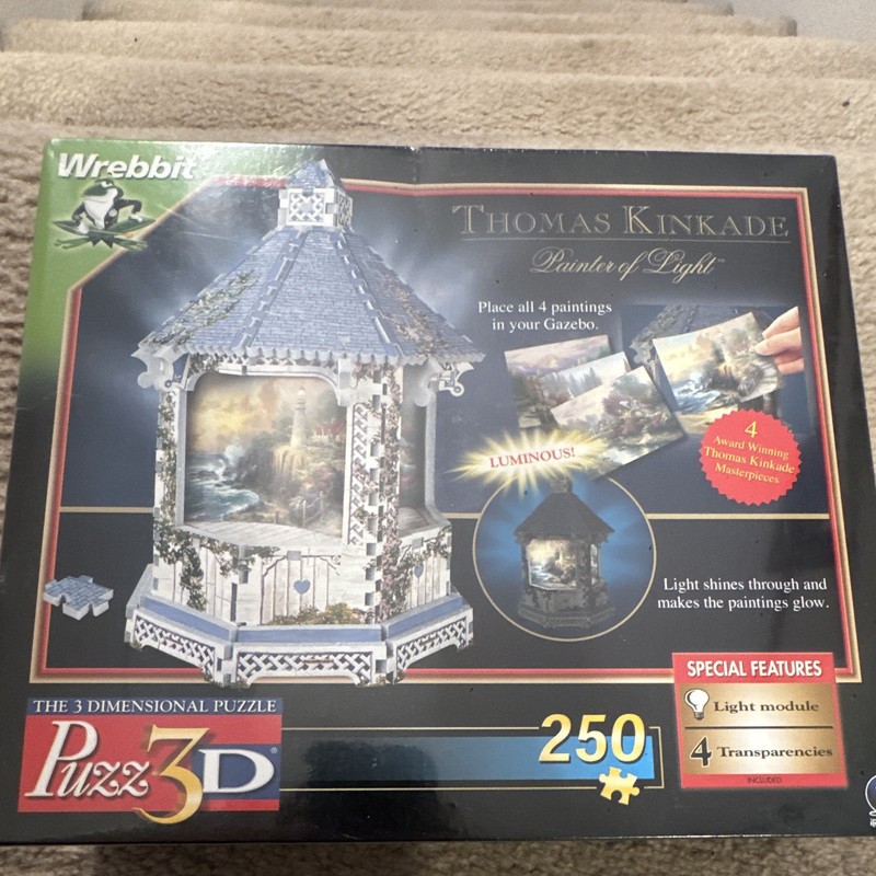 Wrebbit Puzz 3D Thomas Kinkade The Gazebo 250pc Cardboard Puzzle 1998 Vintage