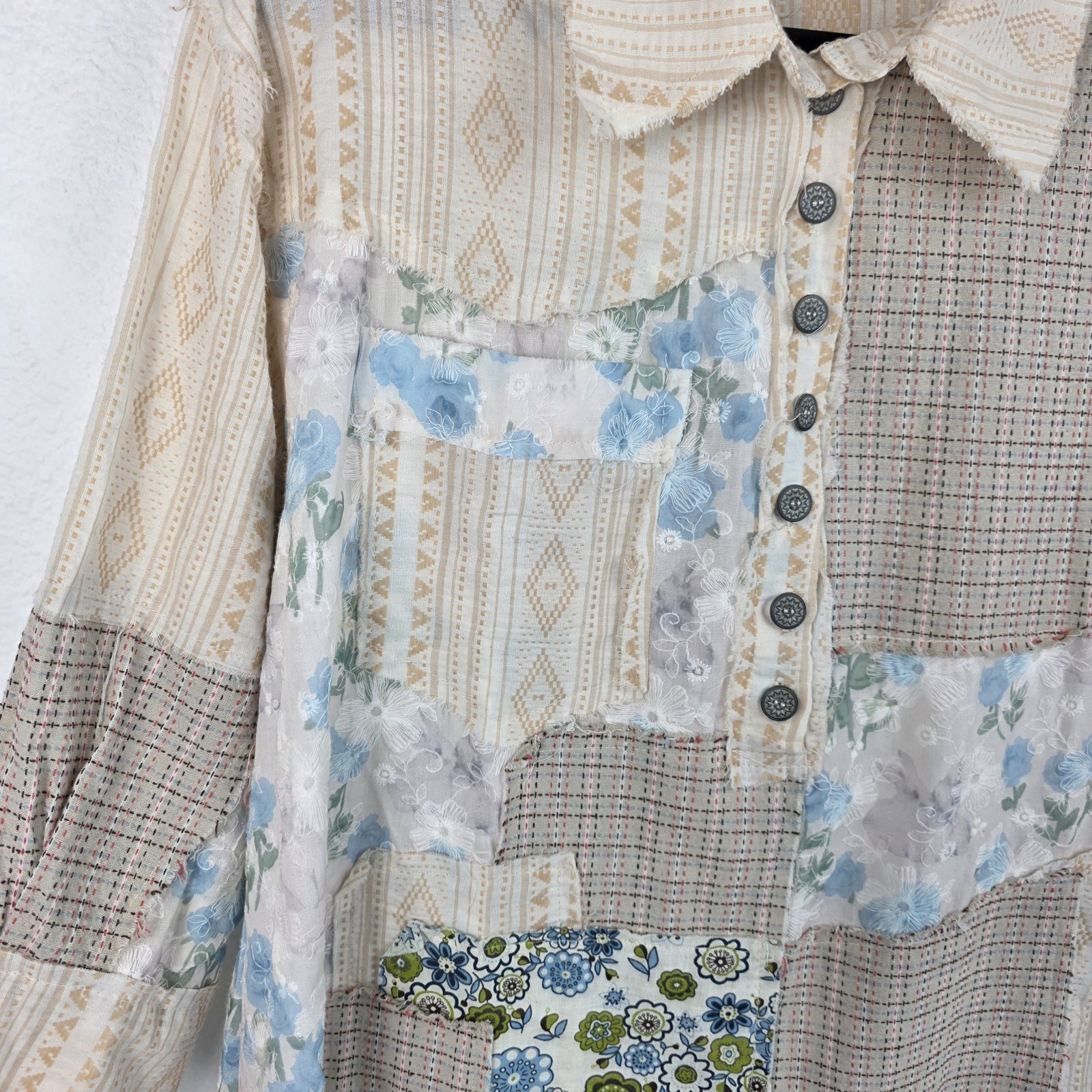 POL Patchwork Shirt Multi Varied Texture Print 3/… - image 4