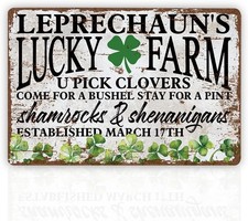 Leprechaun  s Lucky Farm Tin Metal Signs Home D cor, St. Patrick  s Day Shamrock W