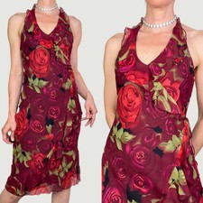 bebe 100% silk rose floral print halter slip dress slipdress fairy roses red S