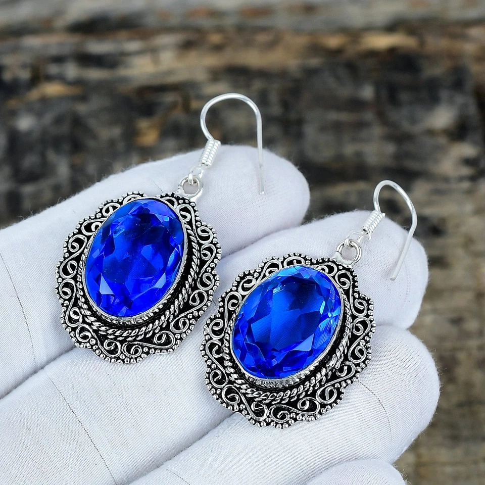 Orecchini In Argento Sterling 925 Con Gemma London Blue Topaz Regali D'Amore - Immagine 3 di 4