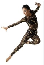 Weissman Holo Metallic Unitard Dance Costume Adult Small SA Black Gold