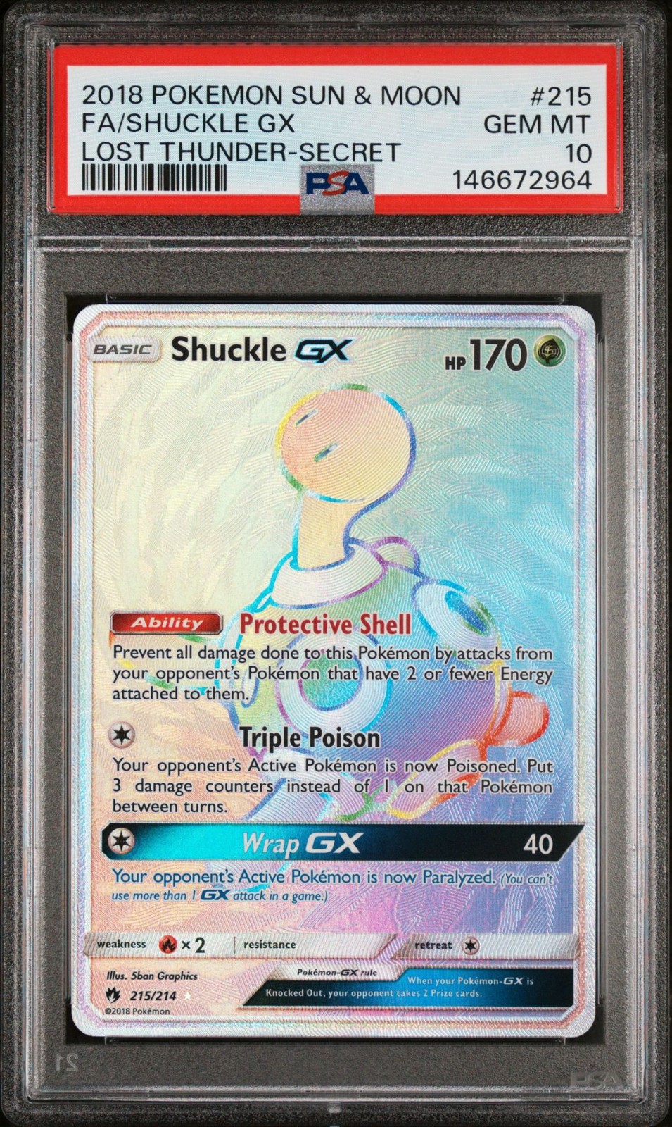 Pokemon Card PSA 10 Shuckle GX 215/214 Lost Thunder